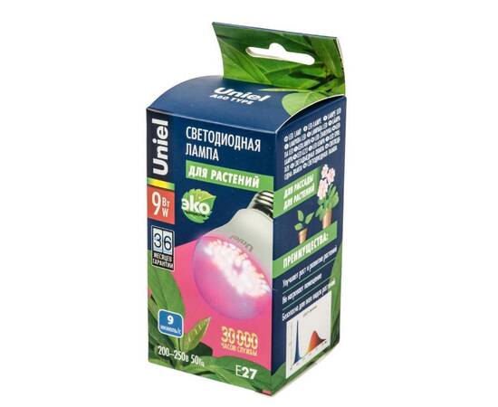 Лампа светодиодная для растений (09645) Uniel E27 9W прозрачная LED-A60-9W/SP/E27/CL ALM01WH, изображение 7