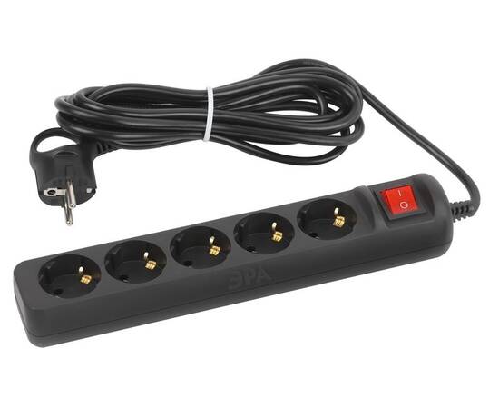 Удлинитель ЭРА UX-5es-5m-B 5 розеток 5 м ПВС 3x0,75мм2 10А черный Б0057732