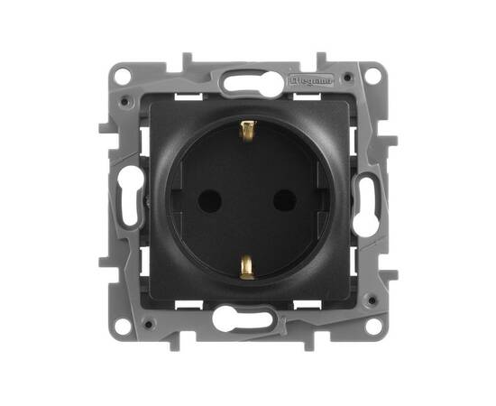 Розетка 2К+З Legrand Etika 16A 250V со шторками немецкий стандарт антрацит 672622