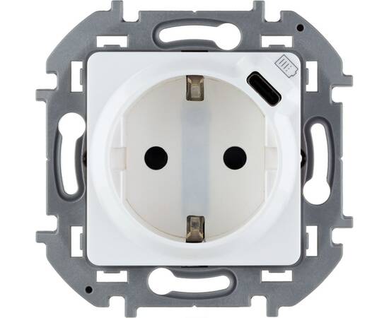 Розетка 2К+З немецкий стандарт 16А 250В со встроенным зарядным устройством USB C 1.5А 5В - INSPIRIA - белый