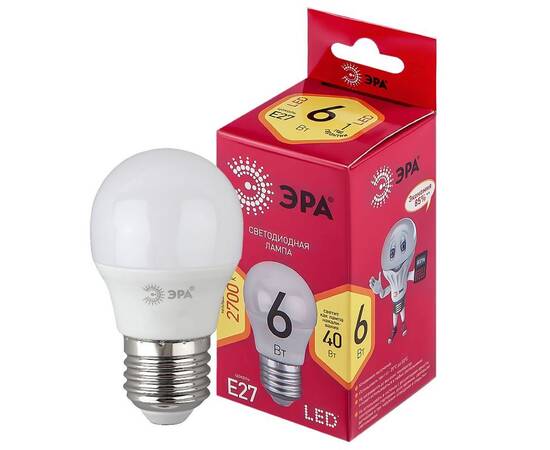 Лампа светодиодная Эра E27 6W 2700K LED P45-6W-827-E27 R Б0049643