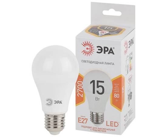 Лампа светодиодная Эра E27 15W 2700K LED A60-15W-827-E27 Б0020592, изображение 2