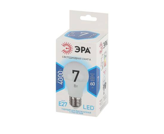 Лампа светодиодная Эра E27 7W 4000K LED A60-7W-840-E27 Б0029820, изображение 3
