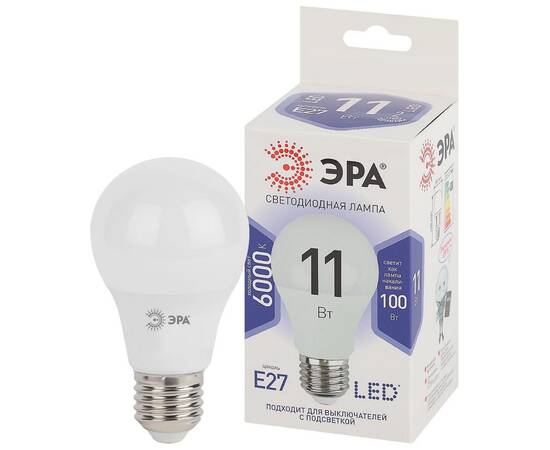 Лампа светодиодная Эра E27 11W 6000K LED A60-11W-860-E27 Б0031394, изображение 2
