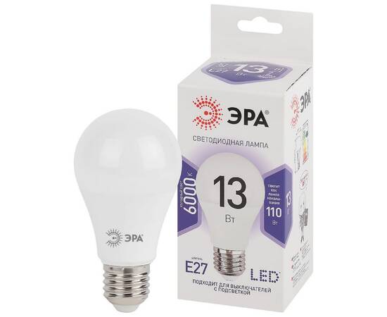 Лампа светодиодная Эра E27 13W 6000K LED A60-13W-860-E27 Б0031395, изображение 2