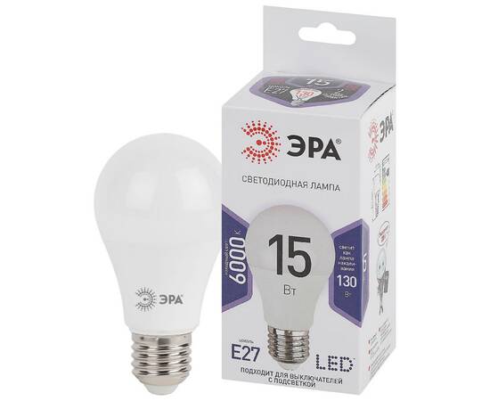 Лампа светодиодная Эра E27 15W 6000K LED A60-15W-860-E27 Б0031396, изображение 2