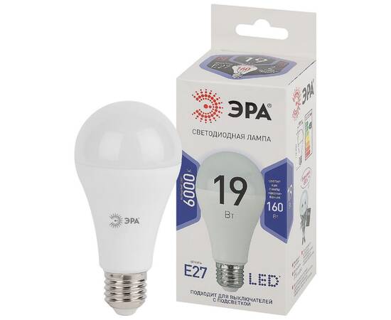 Лампа светодиодная Эра E27 19W 6000K LED A65-19W-860-E27 Б0031704, изображение 3