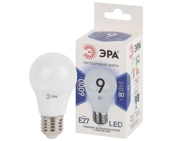 Лампа светодиодная Эра E27 9W 6000K LED A60-9W-860-E27 Б0032248, изображение 2