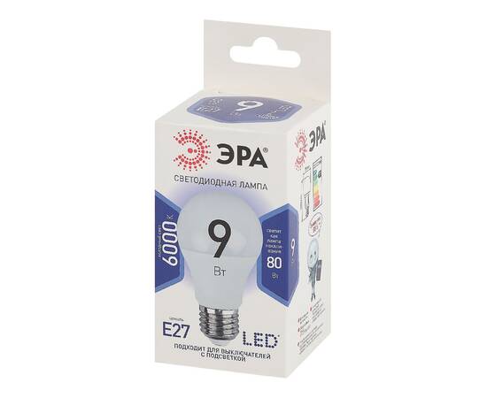 Лампа светодиодная Эра E27 9W 6000K LED A60-9W-860-E27 Б0032248, изображение 3