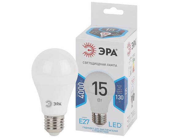 Лампа светодиодная Эра E27 15W 4000K LED A60-15W-840-E27 Б0033183, изображение 2