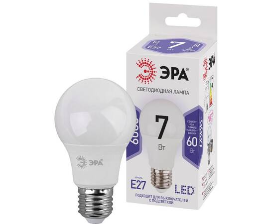 Лампа светодиодная Эра E27 7W 6000K LED A60-7W-860-E27 Б0044087
