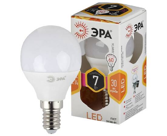 Лампа светодиодная Эра E14 7W 2700K LED P45-7W-827-E14 Б0020548