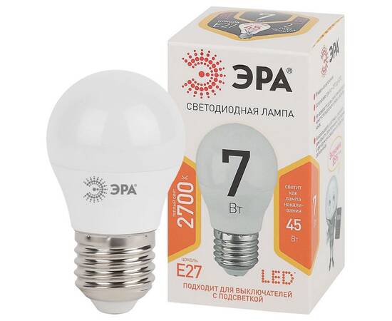 Лампа светодиодная Эра E27 7W 2700K LED P45-7W-827-E27 Б0020550, изображение 2
