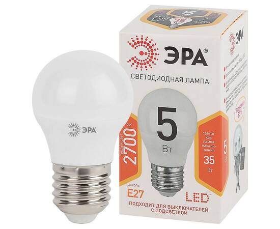 Лампа светодиодная Эра E27 5W 2700K LED P45-5W-827-E27 Б0028486, изображение 2
