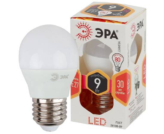 Лампа светодиодная Эра E27 9W 2700K LED P45-9W-827-E27 Б0029043