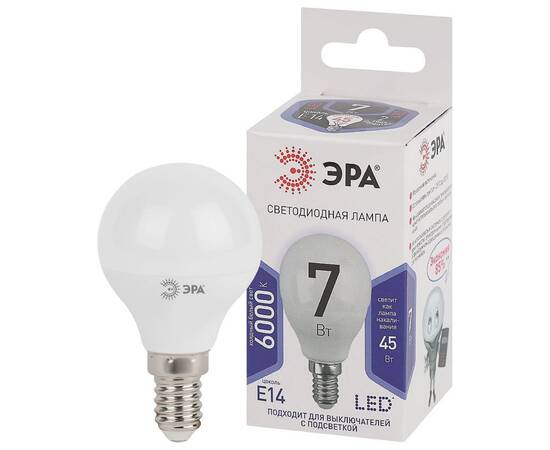 Лампа светодиодная Эра E14 7W 6000K LED P45-7W-860-E14 Б0031401, изображение 2