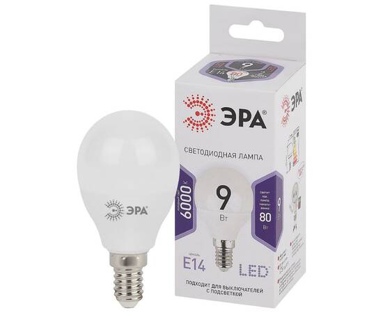 Лампа светодиодная Эра E14 9W 6000K LED P45-9W-860-E14 Б0031411, изображение 2