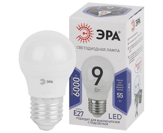 Лампа светодиодная Эра E27 9W 6000K LED P45-9W-860-E27 Б0031412, изображение 2