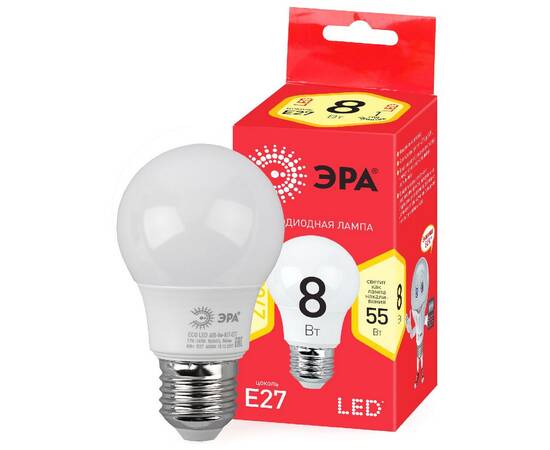 Лампа светодиодная Эра E27 8W 2700K ECO LED A55-8W-827-E27 Б0032095