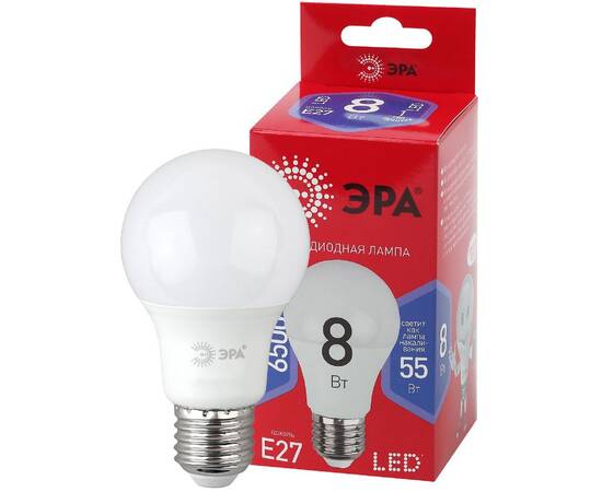 Лампа светодиодная Эра E27 8W 6500K LED A60-8W-865-E27 R Б0045323