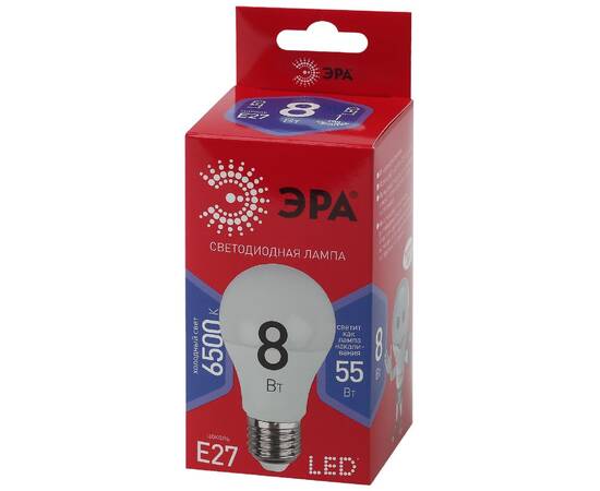 Лампа светодиодная Эра E27 8W 6500K LED A60-8W-865-E27 R Б0045323, изображение 4