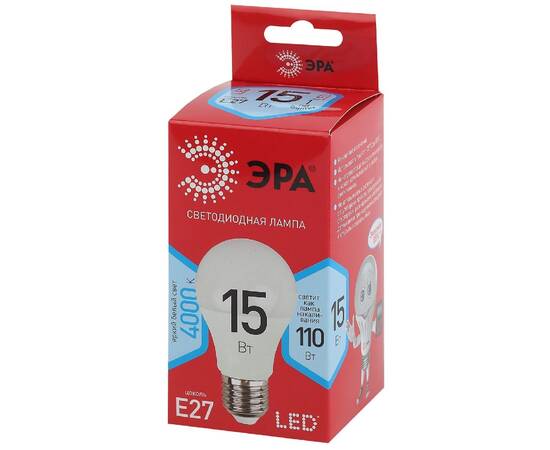 Лампа светодиодная Эра E27 15W 4000K LED A60-15W-840-E27 R Б0046356, изображение 4