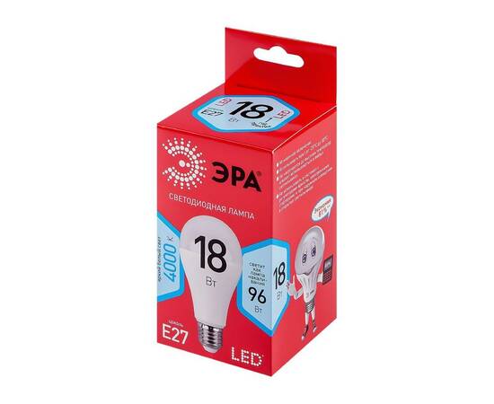 Лампа светодиодная Эра E27 18W 4000K LED A65-18W-840-E27 R Б0052381, изображение 3