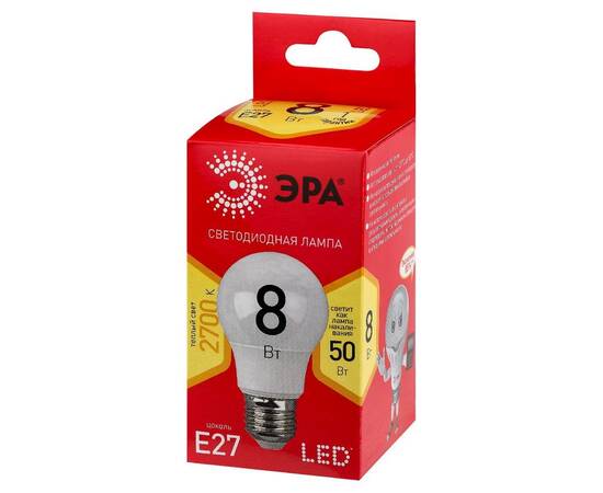 Лампа светодиодная Эра E27 8W 2700K LED A55-8W-827-E27 R Б0052659, изображение 3
