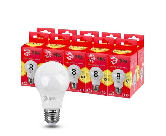 Лампа светодиодная Эра E27 8W 2700K LED A55-8W-827-E27 R Б0052659, изображение 4