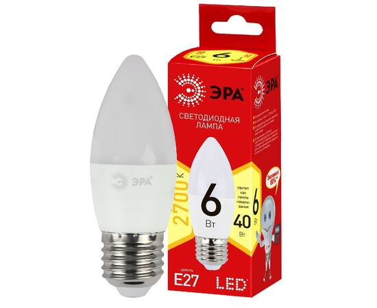 Лампа светодиодная Эра E27 6W 2700K ECO LED B35-6W-827-E27 Б0020620