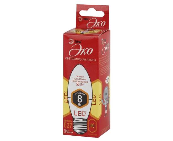 Лампа светодиодная Эра E27 8W 2700K ECO LED B35-8W-827-E27 Б0030020, изображение 4
