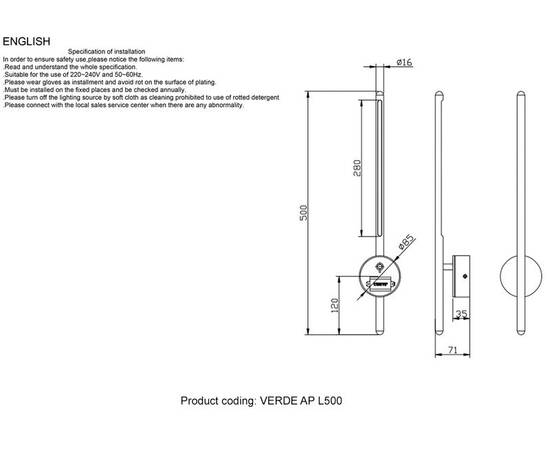Настенный светильник Crystal Lux VERDE AP L500 GOLD NEW, изображение 7