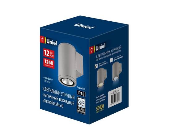 Уличный настенный светильник Uniel ULU-S21С-12W/2700K IP65 LIGHT GREY UL-00011080, изображение 2