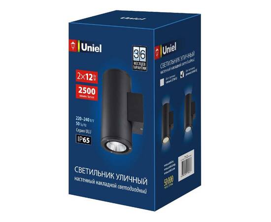 Уличный настенный светильник Uniel ULU-S22D-2x12W/6400K IP65 BLACK UL-00010848, изображение 2