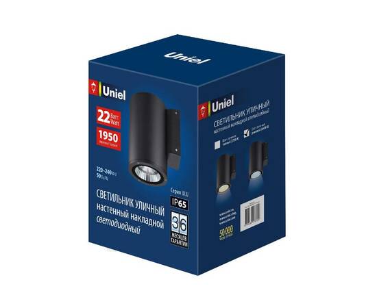 Уличный настенный светильник Uniel ULU-S21С-22W/6400K IP65 BLACK UL-00010850, изображение 2