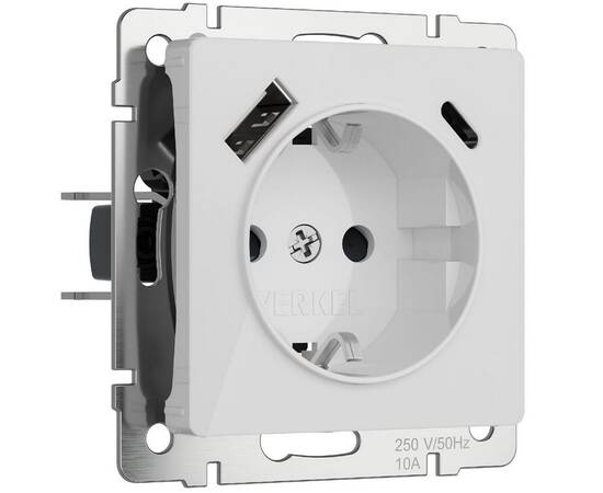 Розетка с заземлением, шторками и USB тип A+C Werkel 4690389197345 W1171741 a064014
