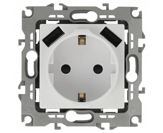 Розетка Эра Elegance 2P+E 16A-250В с защитной шторкой и 2xUSB 5В-3А 14-4109-01 Б0047867