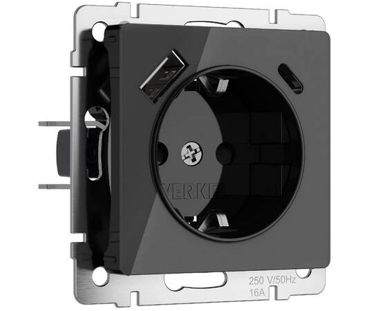 Розетка с заземлением, шторками и USB тип A+C Werkel 4690389197741 W1171748 a064044