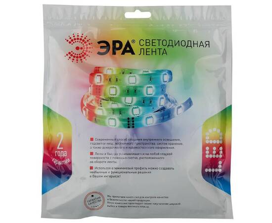 Светодиодная влагозащищенная лента ЭРА 14,4W/m 60LED/m 5050SMD RGB 5M LS5050-14,4-60-24-65-RGB-5m Б0, изображение 2