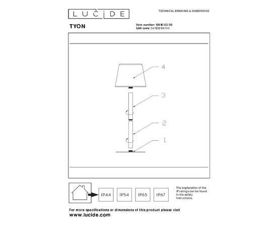 Уличная настольная лампа Lucide Tyon 13816/02/30, изображение 3