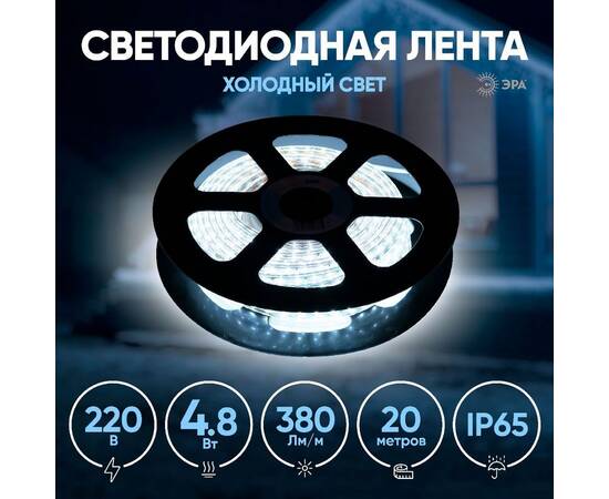 Светодиодная лента Эра 220В 2835 4,8Вт/м 6500K 20м IP67 LS2835-4,8-60-220-6500К-IP67-20m Б0043095, изображение 8