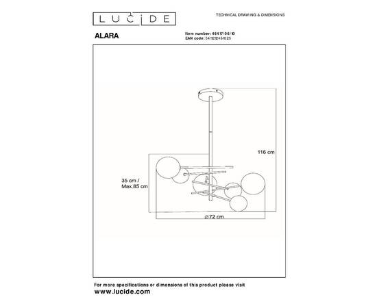 Люстра на штанге Lucide Alara 46417/06/10, изображение 6