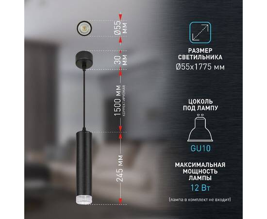 Подвесной светильник Эра PL18 BK/CL Б0058483, изображение 10
