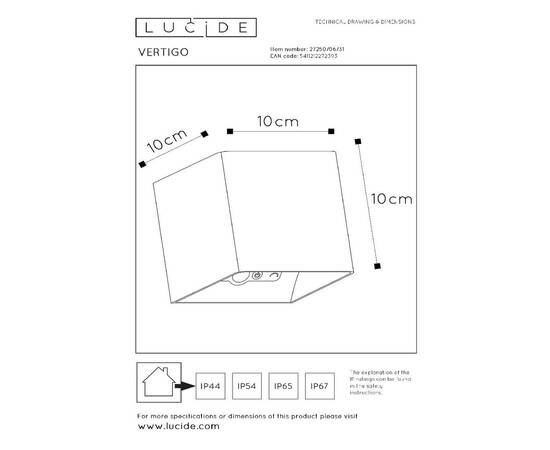 Уличный настенный светильник Lucide Vertigo 27250/06/31, изображение 5