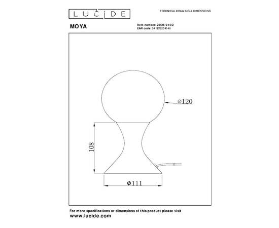 Настольная лампа Lucide Moya 25516/01/02, изображение 5