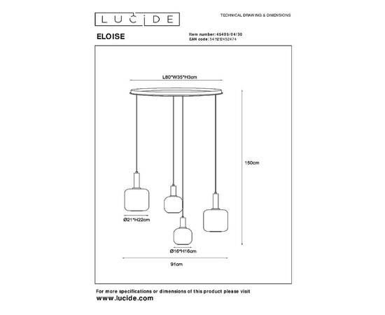 Подвесная люстра Lucide Eloise 45405/04/30, изображение 8