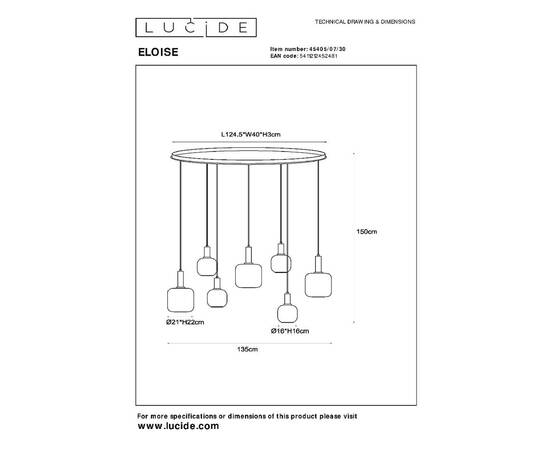 Подвесная люстра Lucide Eloise 45405/07/30, изображение 8