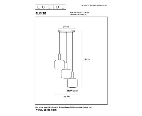 Подвесной светильник Lucide Eloise 45405/13/30, изображение 6