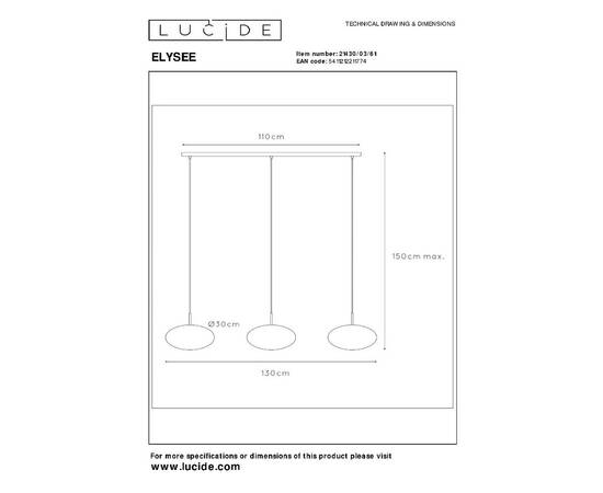 Подвесной светильник Lucide Elysee 21430/03/61, изображение 8