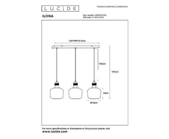 Подвесной светильник Lucide Ilona 45408/03/62, изображение 8